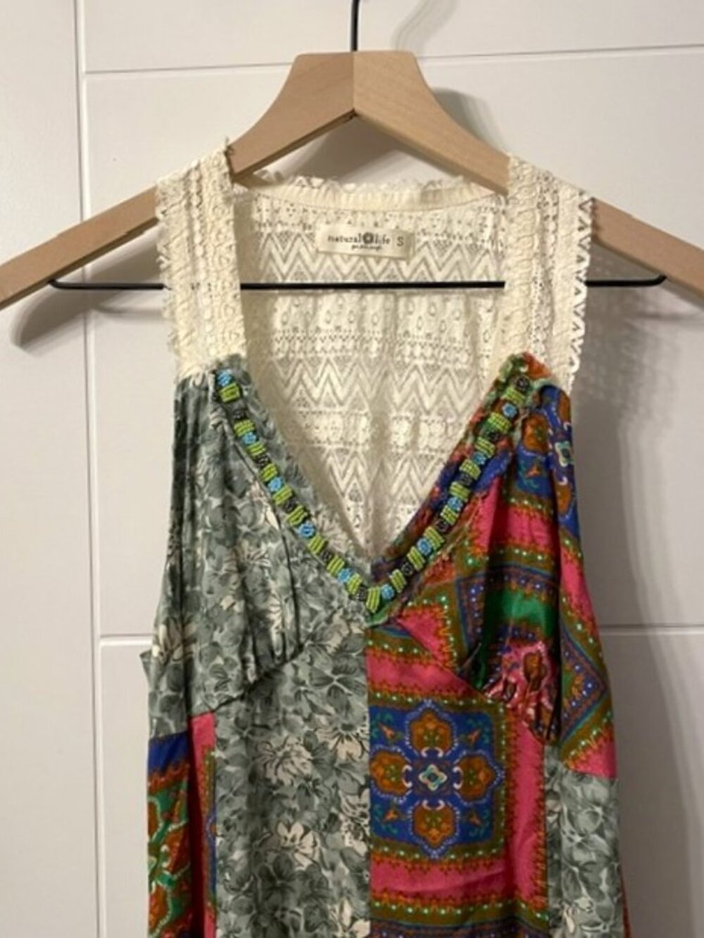 Natural Life Amina Maxi Dress Patchwork Boho Beaded Small - Picture 6 of 16